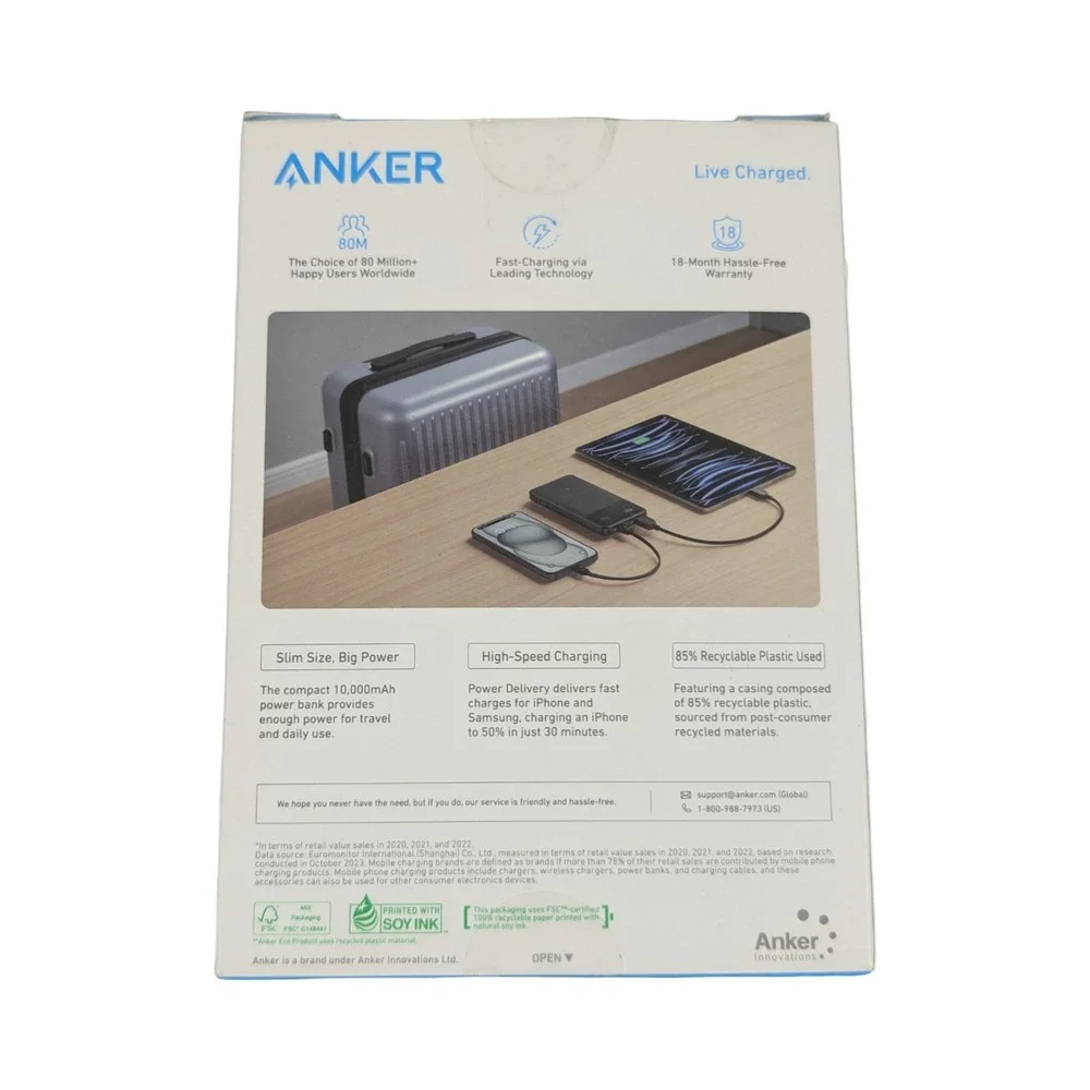 Pp2O Anker Pocket-size Power Boost Power Bank 10000mah 22.5W Max Digital Display